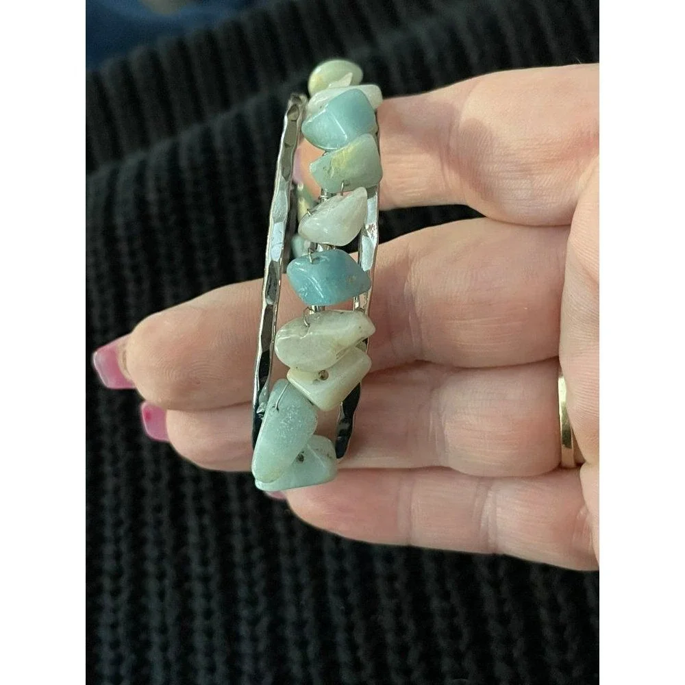Time and Tru Blue Teal Beaded Half Slip on Bracelet Cuff‎